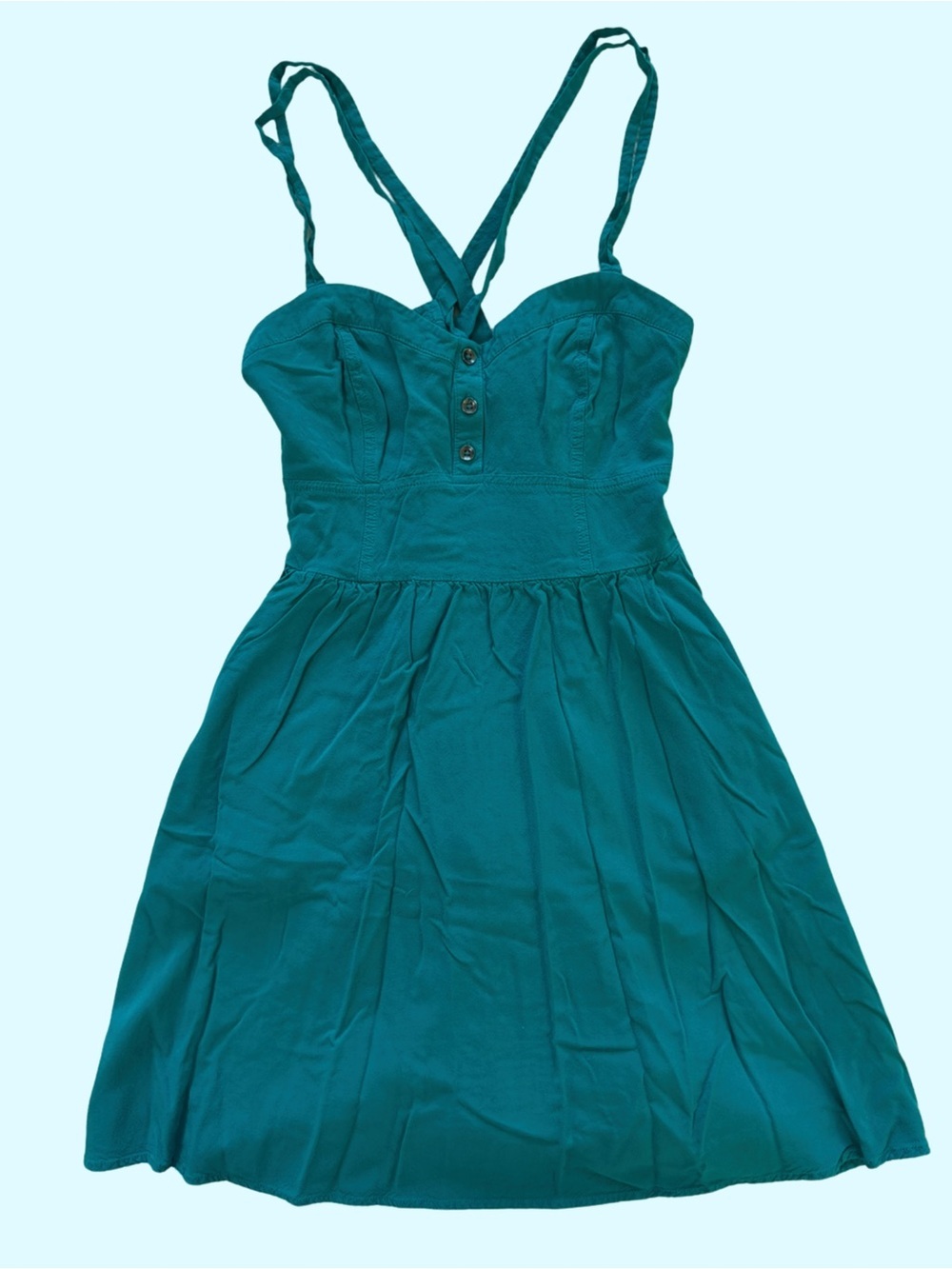 Express Teal Smocked Bodice Spaghetti Strap Dress
